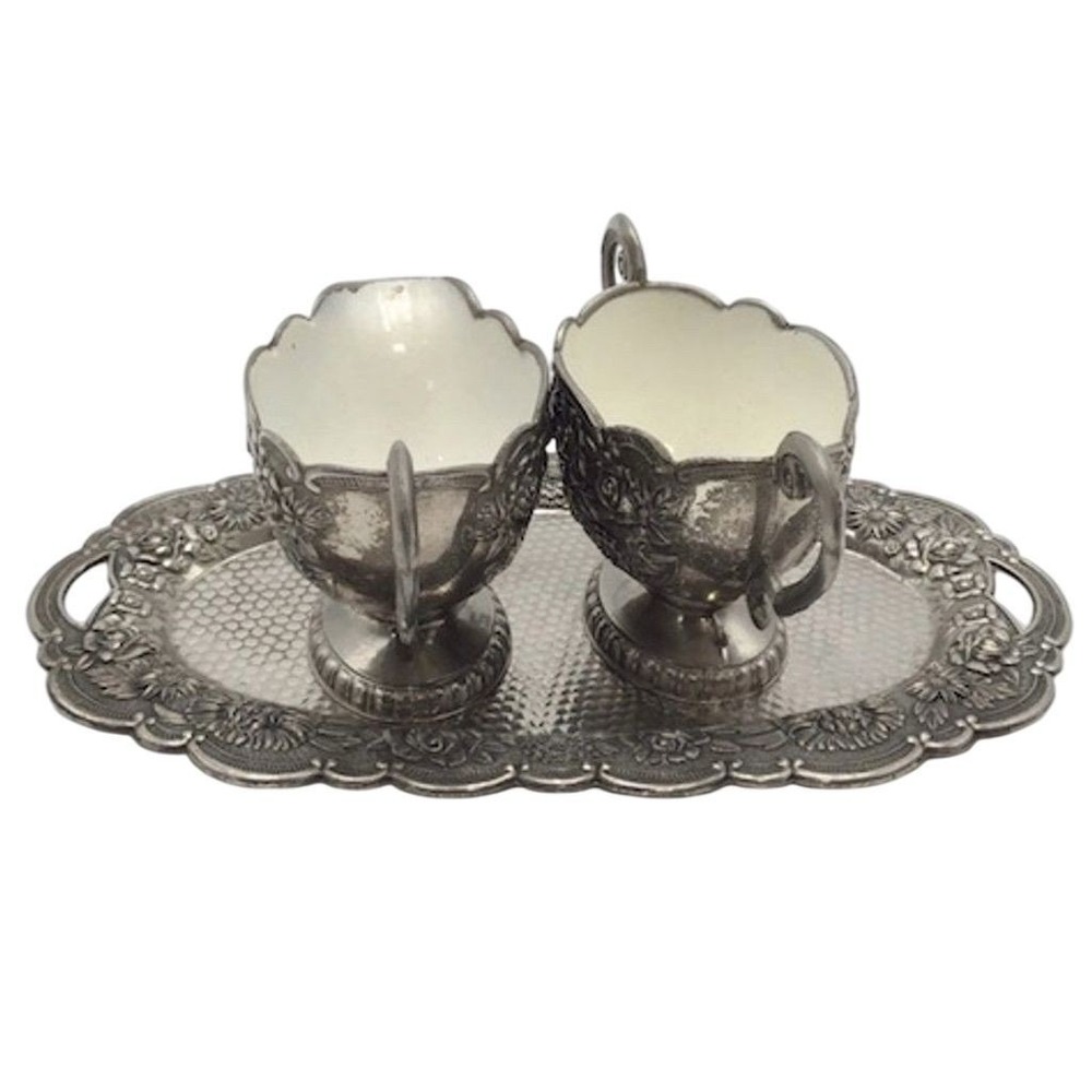 Vintage Eales 1779 Silver Plated Sugar & Creamer Set with‎ Tray